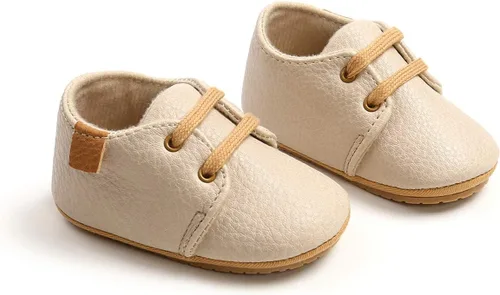 Vista 3 de COSANKIM Zapatos para bebés niños y niñas, zapatos de piel sintética con cordones para bebés, suela de goma antideslizante, mocasines para recién