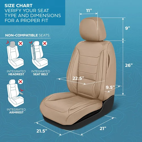 Vista 5 de MotorBox Meridian Series - Fundas de asiento de piel napa, fundas clásicas de asiento delantero, de piel sintética de alta calidad, color beige