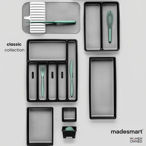 Vista 6 de madesmart Bandeja grande de cubiertos, organizador de cubiertos de 6 compartimentos para tenedores, cuchillos y cucharas, antideslizante, forro