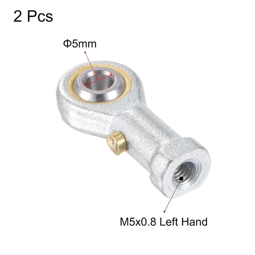 Vista 3 de uxcell 2 unids PHS5 Rodamiento de extremo de varilla esférico de 0.197 in de diámetro de junta autolubricada M5x0.8 Conector de rosca hembra de mano