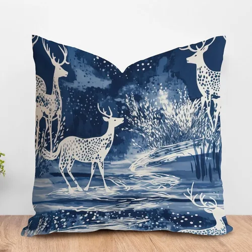 Vista 9 de ArogGeld Fundas de almohada de antílope blanco y flor azul de granja de acuarela animal azul ciervos blancos de lino blanco funda de almohada