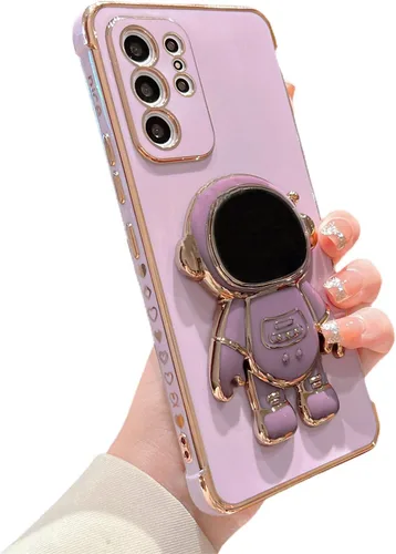 Vista 15 de phylla para Samsung Galaxy A12 Funda de Teléfono con Soporte Oculto de Astronauta Chapado en Oro de Lujo Lindo Astronauta Lateral Lindo