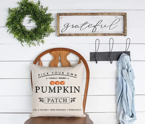 Vista 4 de Fundas de almohada con parche de calabaza de otoño, funda de almohada de cosecha de otoño, 18 x 18 pulgadas, decoraciones de granja Parche