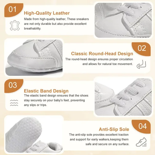 Vista 3 de KIDSUN Zapatos deportivos para bebés y niñas, suela suave, antideslizantes, para recién nacidos, color blanco, casual, zapatos para cuna