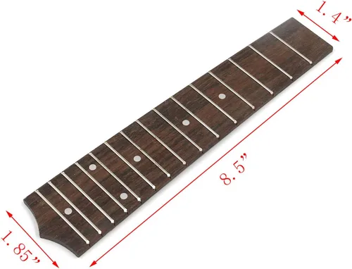Vista 2 de Dnyta Diapasón de ukelele de 8.5 pulgadas de largo, color marrón palisandro con 15 trastes, piezas de repuesto para concierto, ideal para ukelele
