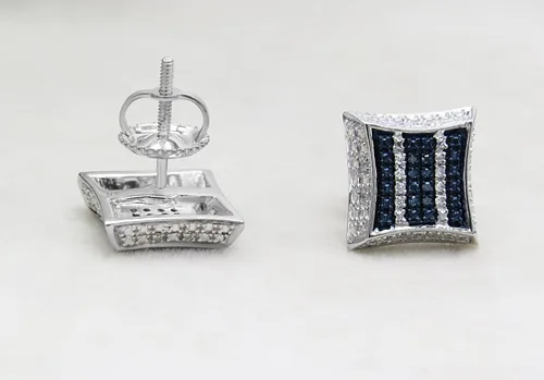 Vista 3 de Dazzlingrock Collection Aretes de tuerca redondos de 0.10 quilates (ctw) con diamante blanco y azul (unisex) con micro pavé en forma de cometa