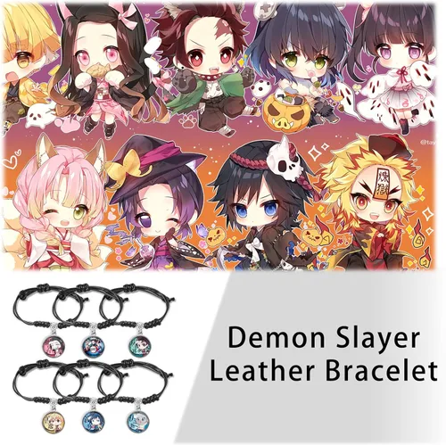 Vista 7 de 6 pulseras de piel trenzada de anime, joyería de cristal, regalo de piedras preciosas