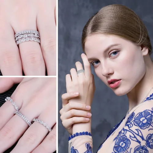Vista 4 de JewelryPalace Anillos de plata de ley 925 chapados en oro de 14 quilates para mujer anillos de promesa de circonita cúbica para ella anillos de boda