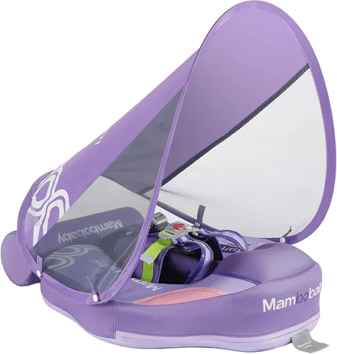 Vista 16 de Mambobaby Flotador con Toldo y Cola Nuevo Mejorado Flotador de Piscina No Inflable para Bebé Flotador de Natación Mambo Entrenador de Natación
