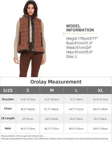 Vista 6 de Orolay Chaleco casual de forro polar para mujer, cálido, para exteriores, chaleco corto lanudo con capucha