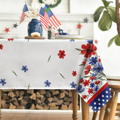 Vista 3 de Horaldaily Mantel del 4 de julio de 52 x 72 pulgadas, diseño patriótico de flores de amapola en acuarela, Día de la Independencia, Día