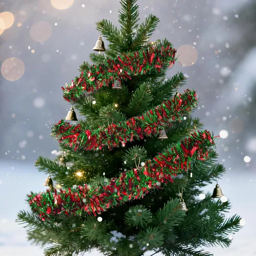 Vista 3 de Guirnalda de oropel de Navidad de 50 pies, guirnalda metálica torcida roja y verde, decoración navideña gruesa y brillante para árbol, manto
