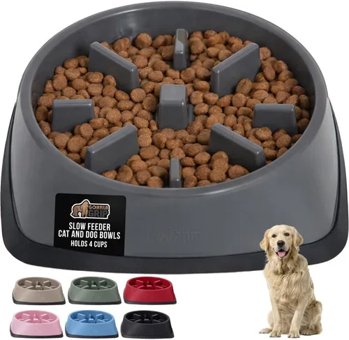 Vista 15 de GORILLA GRIP® Cuencos patentados de alimentación lenta sin BPA, juguete interactivo para perros y gatos, enriquecimiento de entrenamiento Beige