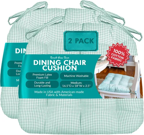 Vista 143 de Barnett Home Decor Ticking Stripe Berlin Blue - Almohadilla para silla de comedor con lazos, tamaño mediano 18, relleno de espuma de látex, lavable