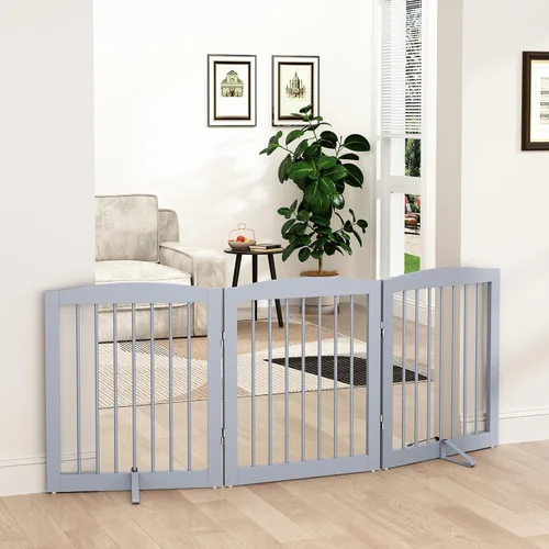Vista 32 de PUPETPO Puerta independiente para mascotas para perros, puerta plegable de madera para perros para casa, escaleras, entradas, valla de seguridad