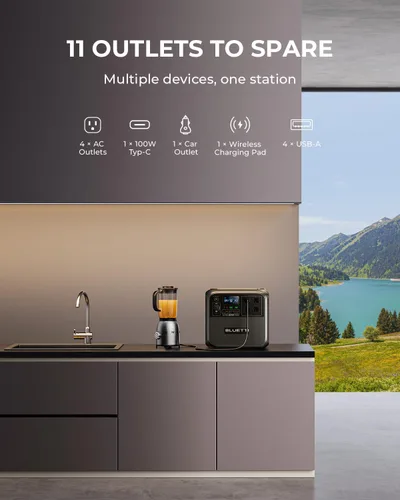 Vista 3 de BLUETTI Estación de energía portátil AC180, generador solar de 1152 Wh con 4 salidas de CA de 1800 W (pico de 2700 W), 0-80% en 45 minutos, batería