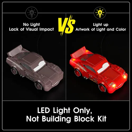 Vista 5 de Juego de luces LED para Lego 77255 Lightning McQueen, kit de luz compatible con el modelo de bloques de construcción Lego 77255, no incluye el juego
