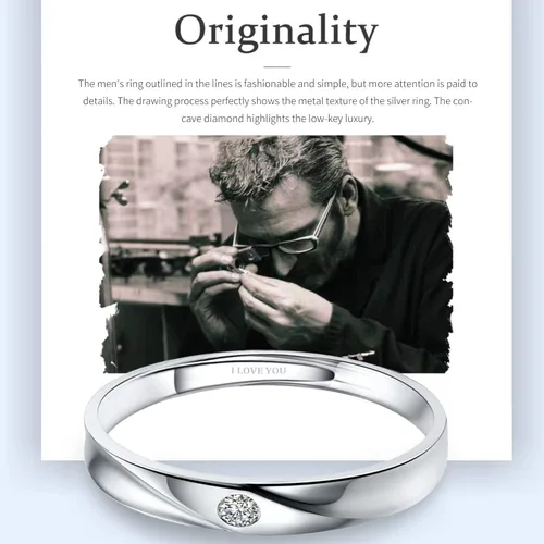 Vista 3 de Sunamy Endless Love - Juego de anillos de pareja a juego para él y ella, diseño de corazón romántico de plata S925, anillo de compromiso