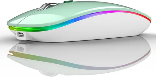 Vista 11 de TENMOS Ratón inalámbrico Bluetooth, LED delgado (Bluetooth 5.1 + USB) 2.4GHz recargable silencioso con adaptador tipo C para Laptop/MacBook/iPad