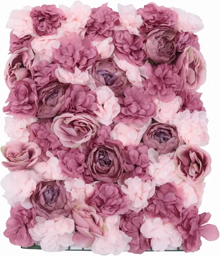 Vista 27 de Paneles de flores artificiales para decoración de pared, 6 piezas de rosas falsas, peonía, eucalipto, telón de fondo de pared de rosas para fiesta 6