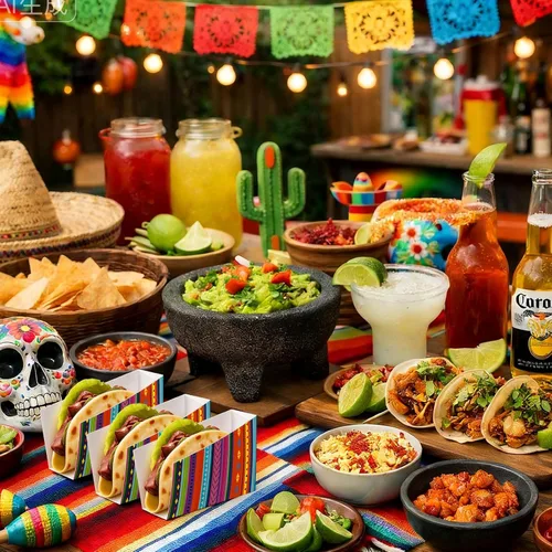 Vista 6 de 50 piezas de Taco Nights Mexican Cinco De Mayo Party Taco Holder Mexican Nacho Popcorn Bandejas sin ensamblar Snack Soporte de papel desechable