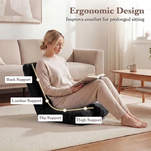 Vista 5 de Giantex Silla plegable de suelo con soporte para el respaldo, 14 posiciones ajustables, cama acolchada, sillón reclinable, sillas de video para Negro