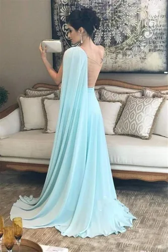 Vista 3 de Eilemy Elegante vestido de noche de gasa para dama de honor con un hombro y manga de capa