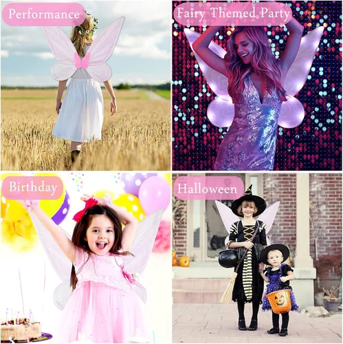 Vista 6 de Disfraces de Halloween para mujeres o niñas diseño de brillantes alas de mariposa o ángel alas de hada princesa disfraz de fiesta de disfraces