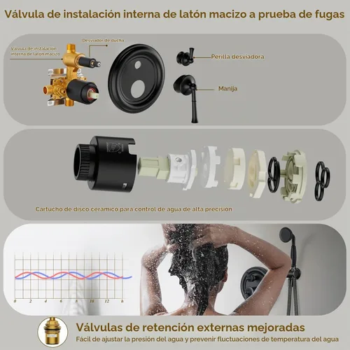 Vista 5 de Sistema de ducha, juego de grifo de ducha de 9 pulgadas con mano, color Negro