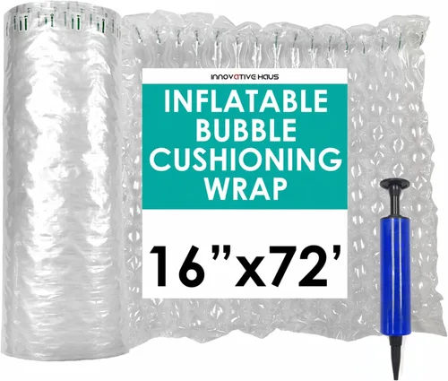 Vista 8 de Innovative Haus Envoltura de amortiguación de burbujas inflable de 10 pulgadas x 144 pies con bomba - Almohadas de aire para envío - Envoltura