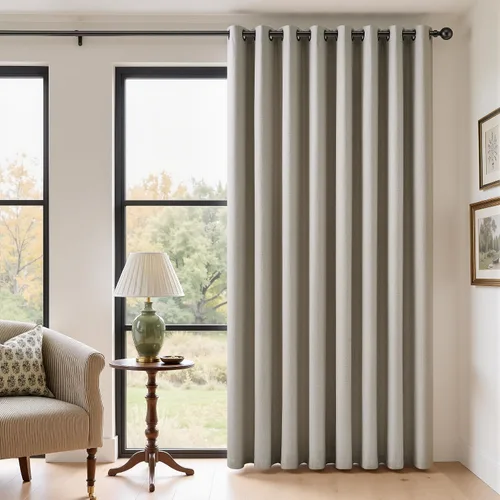Vista 14 de Cortinas de 100 pulgadas extra anchas 100% opacas marfil con ojales, lino Natural