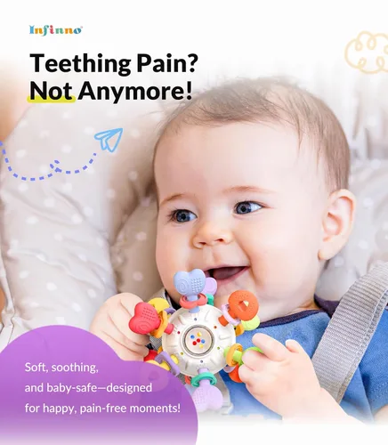 Vista 2 de Infinno Montessori Silicone Teething Toys with Rattle, Babies 0-12 Months