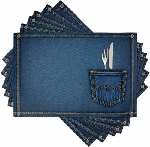 Vista 9 de Western Cowboy - Juego de 4 manteles individuales para mesa de comedor, tela de lino de algodón con bolsillo, arpillera cuadrada, rectangular