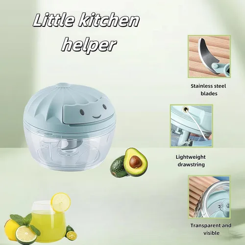 Vista 6 de Procesador manual de alimentos, picador de verduras, mini cortador de ajo con cuerda de mano, cortador de cebolla para verduras, jengibre, frutas