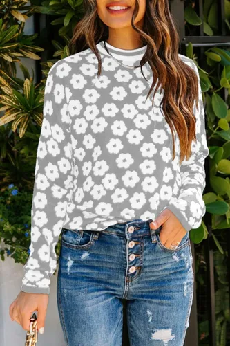 Vista 3 de PRETTYGARDEN Suéter de punto con estampado floral para mujer, cuello redondo, manga larga, ligera, sin botones