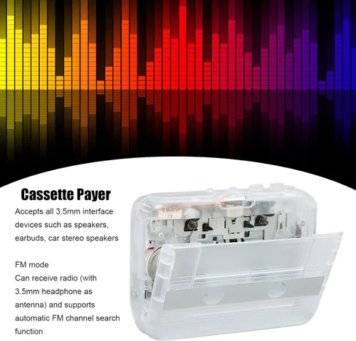 Vista 3 de Reproductor de casete portátil, reproductor de cinta Bluetooth, radio FM, reproductor de cinta de casete estéreo/grabadora con auriculares, función