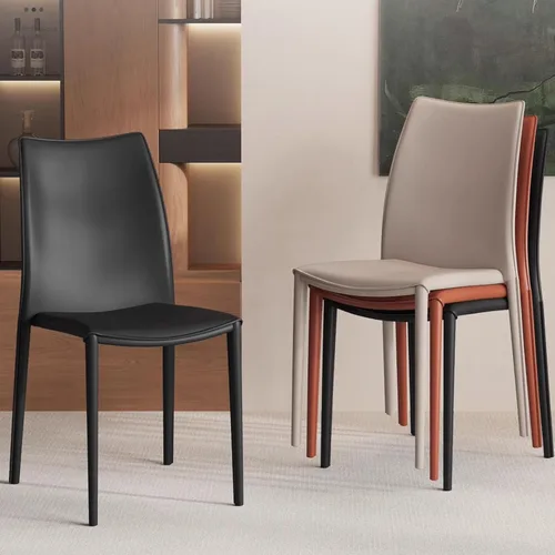 Vista 3 de Sillas de comedor de cocina, sillas de comedor apilables, silla de comedor tapizada de piel sintética, silla de hospitalidad con respaldo alto