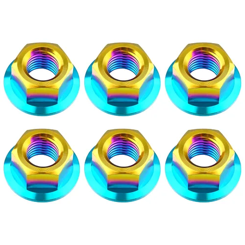 Vista 12 de Tuercas hexagonales Titanium DIN6923 (paso M5 0.03 in, negro) M5 M6 M8 M10 M12 M14 M16 para bicicletas, motocicletas, coches, paquete de 6