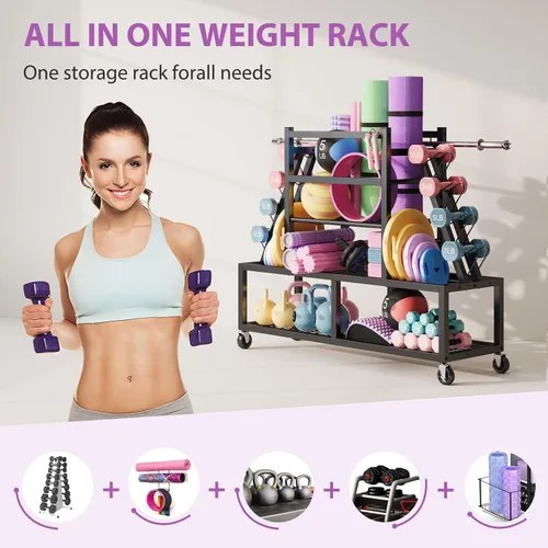 Vista 3 de HavenlyYouth Estante de pesas para mancuernas, estante grande para mancuernas para almacenamiento de gimnasio en casa, organizador de almacenamiento