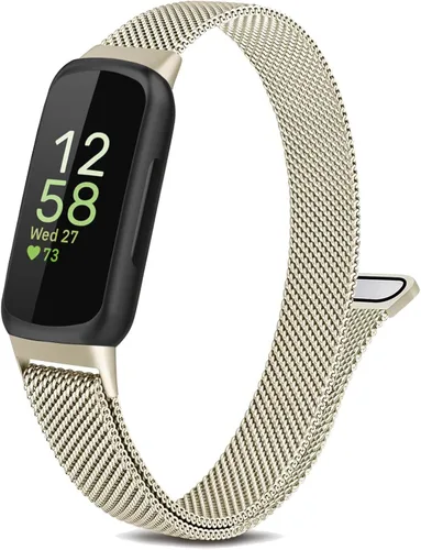 Vista 10 de Correa de metal compatible con Fitbit Inspire 3 e Inspire 2, correa de malla de acero inoxidable transpirable, correa de repuesto magnética