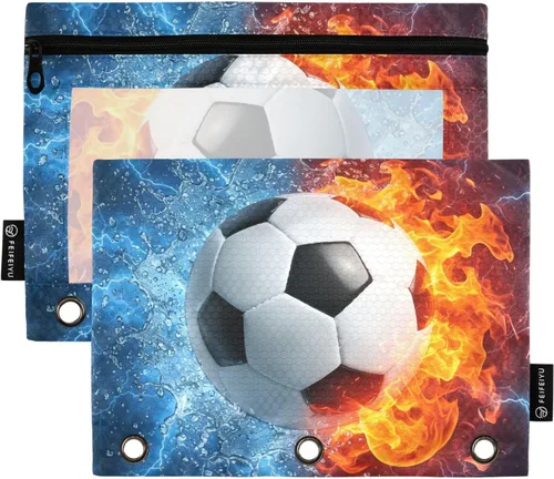 Vista 11 de Estuche para lápices de fútbol de fútbol en campo para carpeta de 3 anillas, paquete de 2 bolsas impermeables para lápices, estuche transparente