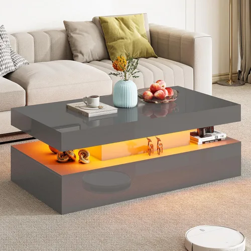 Vista 10 de AMERLIFE Mesa de centro LED de alto brillo de 40 pulgadas con Negro