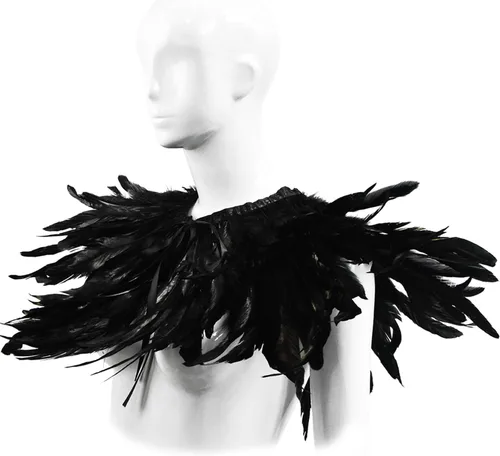 Vista 5 de Homelex, chal de pluma natural negro gótico con cuello de gargantilla