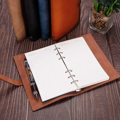 Vista 5 de PATIKIL Diario A6 de piel sintética, organizador personal recargable de hojas sueltas, cuaderno rayado con hebilla para oficina de negocios