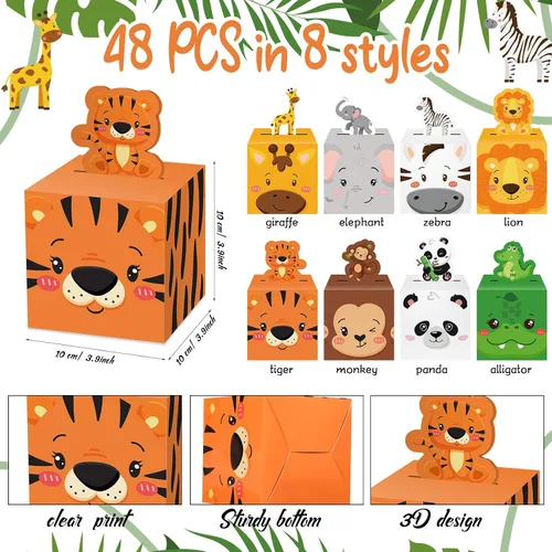 Vista 2 de Outus 48 cajas de recuerdos de fiesta de animales de safari, decoraciones de fiesta de safari de animales de la selva, cajas de regalo