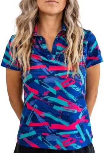 Vista 20 de YATTA GOLF Polo de golf prémium para mujer, ligero, de secado rápido, resistente a las arrugas y absorbe la humedad Aloha Sunrise