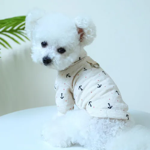 Vista 4 de Sudadera para perro, overoles para mascotas, camisa de cuello alto, suéter suave y transpirable para perro, pijama para otoño e invierno, ropa Beige