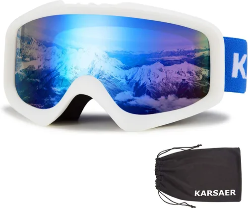 Vista 12 de Karsaer - Gafas de esquí antivaho, gafas de nieve OTG, 100% protección UV, gafas de snowboard con lentes dobles flexibles para hombres, mujeres