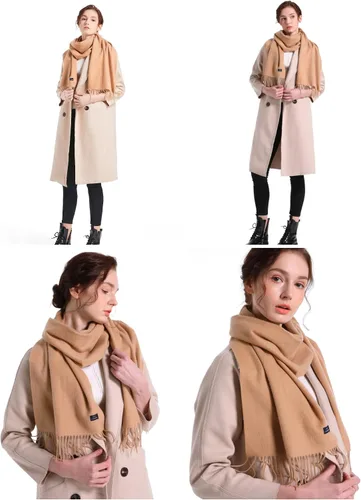 Vista 4 de Cashmere Scarf 100% Cashmere Fringed Edges Scarves large size Warm & Soft Colors Available in Solid