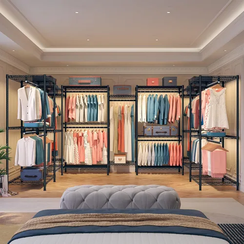 Vista 7 de Raybee Perchero de ropa para colgar ropa, capacidad de 900 libras, armario portátil resistente con 5 barras de suspensión y 8 estantes